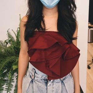 Viva Aviva burgundy silk strapless top size XS